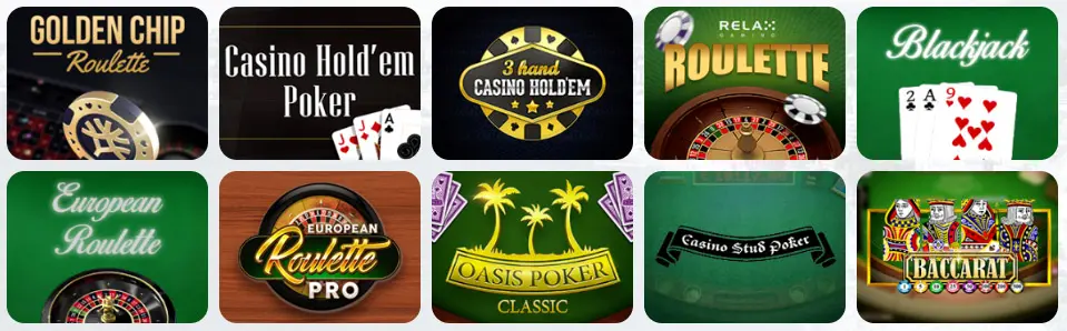 Jeux de table au X7 CASINO